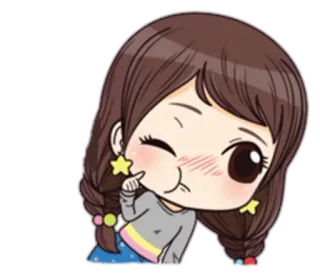 😉 fofo, menina, desenho animado, piscadela, kawaii, tranças telegram sticker
