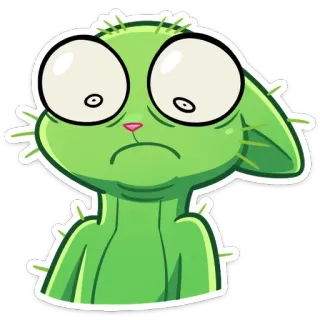 😳 cactus, chat, drôle, vert, dessin animé, autocollant telegram sticker