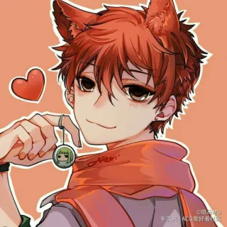 🧨 Аниме, Лиса, Рыжие волосы, Уши, Сердце, Рисунок, Иллюстрация whatsapp sticker