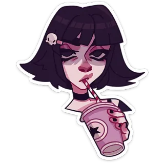 🧃 стикер, эмо, гот, девушка, напиток, череп telegram sticker