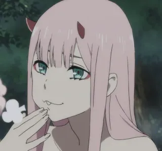 😅 Zero Two Darling in the Franxx Anime, Zero Two, Darling in the Franxx, süß, pinke Haare, Hörner telegram sticker