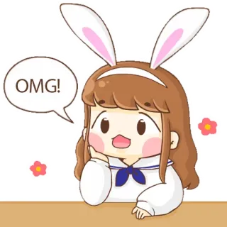 😃 OMG! omg, schattig, konijn, cartoon, uitdrukking, meisje, verrassing telegram sticker