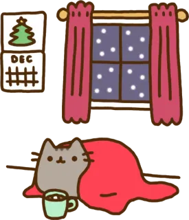 🛋 Pusheen DEC Katze, Winter, Weihnachten, gemütlich, Kalender, Feiertag, Schnee telegram sticker