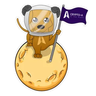 ⛰ CRYPTO-A to the moon perro, astronauta, luna, cripto, moneda digital, cohete, espacio whatsapp sticker