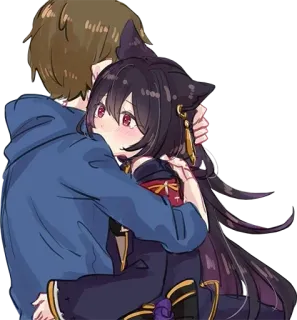 🤗 anime, hug, cute, catgirl telegram sticker