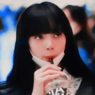 🍓 Femme, Boire, Portrait, Coréenne, Asiatique, Cheveux noirs, Bubble tea telegram sticker