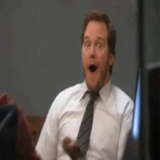 😲 Andy Dwyer Parks and Recreation 앤디 드와이어, 크리스 프랫, 팍스 앤 레크리에이션, 놀람, 반응, 웃긴 telegram sticker