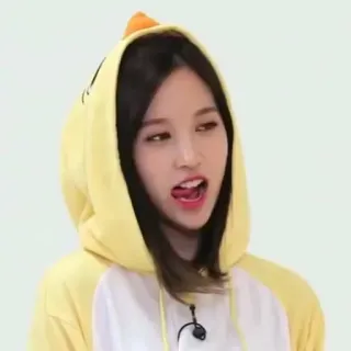 😛 woman, portrait, cute, korean, girl, yellow, hoodie telegram sticker