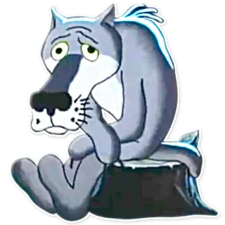 😞 wolf, cartoon, traurig, tier, sitzend, einsam telegram sticker