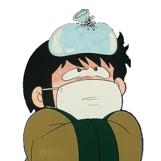 🤧 sick, ill, mask, ice pack, anime, cartoon, cold, flu telegram sticker