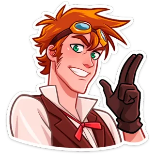 😔 мультфильм, мужчина, стимпанк, персонаж, портрет, перчатки, очки telegram sticker