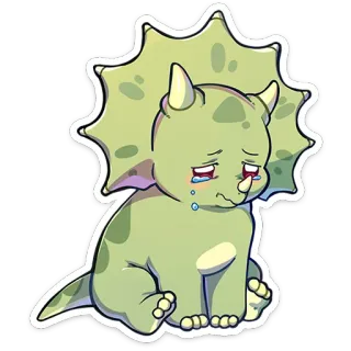 ⭐ dinosaure, tricératops, triste, pleurer, dessin animé, mignon, animal, autocollant telegram sticker