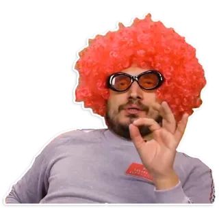 👌 Mann, Perücke, Brille, Ok, Geste, Orange, Haare telegram sticker
