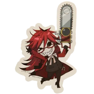 😆 Grell Sutcliff Black Butler Anime, Kettensäge, rote Haare, Sensenmann, niedlich telegram sticker