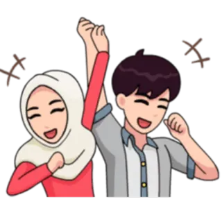 😀 happy, hijab, couple, cartoon, celebration telegram sticker