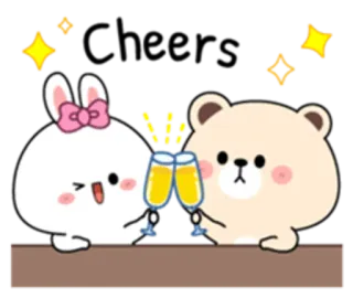 ❤ 토끼, 곰, 토스트, 축하, 귀여운, 토끼, 건배, 파티 telegram sticker