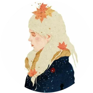 😐 Mädchen, Herbst, Blätter, Illustration, Kunst whatsapp sticker