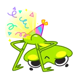 🥳 rana, festa, celebrazione, compleanno, cartone animato, carino, animale telegram sticker
