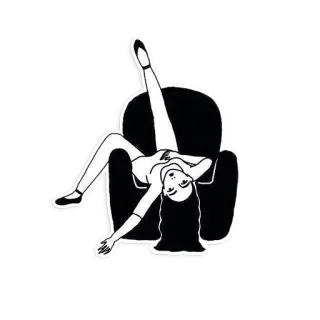 🛌 Frau, Stuhl, liegend, Pose, Schwarzweiß, Entspannung whatsapp sticker