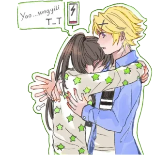 😢 Yoo...sungyii T_T anime, pareja, abrazo, kawaii, dibujos animados, amistad, amor telegram sticker