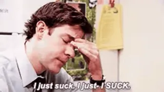 😥 Jim Halpert The Office I just suck. I just- I SUCK. the office, jim halpert, stress, frustration, suck, tv show, comedy telegram sticker
