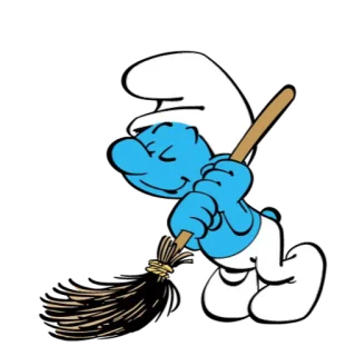 😴 Smurf สเมิร์ฟ, ทำความสะอาด, ไม้กวาด, การ์ตูน whatsapp sticker