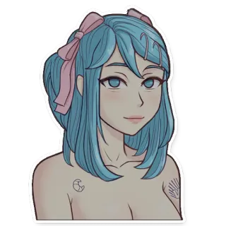 💄 sticker, meisje, blauw haar, illustratie, anime, cartoon telegram sticker