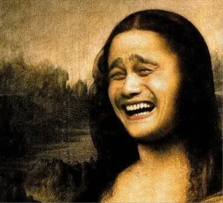 🥳 Mona Lisa Mona Lisa, parodia, arte, pintura, divertido, risa whatsapp sticker