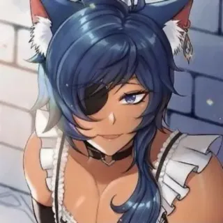 😌 Kaeya Genshin Impact Anime, Jeu, Oreilles de chat, Serveuse, Un oeil, Personnage whatsapp sticker