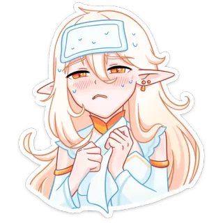 🤒 Anime, Mädchen, Elf, Krank, Fieber, Schwitzen whatsapp sticker