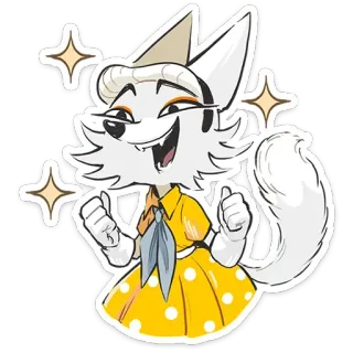 🤩 cartoon, anthropomorphic, animal, fox, dress, sparkle, thumbs up telegram sticker