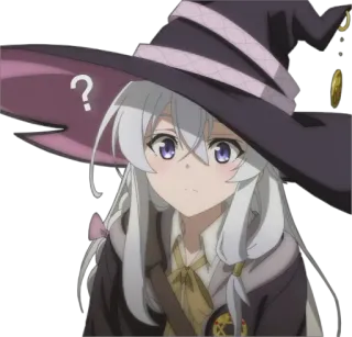 ❓ Anime, Mädchen, Hexe, Fragezeichen, Denken telegram sticker