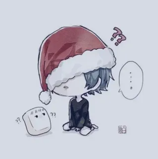 😅 noël, animé, mignon, chibi, points d'interrogation, bonnet de père noël telegram sticker