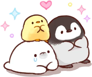 😍 imut, binatang, pinguin, hati, kawaii, berkilau, anak ayam, beruang kutub telegram sticker