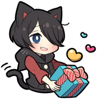 🎁 Anime, Chico gato, Regalo, Corazón, Lindo, Chibi, Obsequio whatsapp sticker