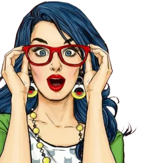 👓 Frau, Pop Art, überrascht, Brille, blaue Haare, Cartoon telegram sticker