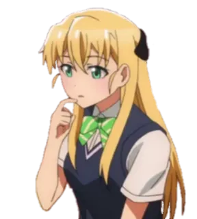 🤔 chica anime, pelo rubio, ojos verdes, uniforme escolar, linda, pensando telegram sticker