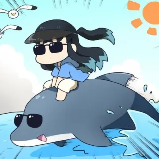 ☁️ lumba-lumba, kacamata hitam, samudra, kartun, lucu, laut telegram sticker