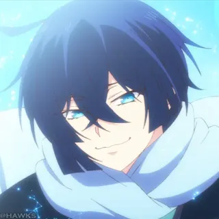 ♟ @HAWKS Anime, blaue Haare, blaue Augen, lächelnd, Schal telegram sticker