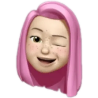 😉 Memoji, розовые волосы, подмигивание, аватар, мультфильм telegram sticker