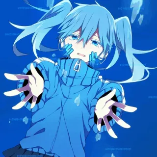 🌸 アニメ, 女の子, 泣く, 青髪, 悲しい, 漫画, デジタルアート telegram sticker