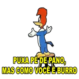 🐃 Woody Woodpecker PUXA PÉ DE PANO, MAS COMO VOCÊ É BURRO cartoon, woody woodpecker, insult, funny, slang telegram sticker