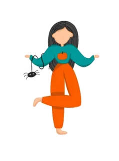 🤷‍♀️ mujer, araña, halloween, calabaza, suéter, naranja, dibujos animados telegram sticker