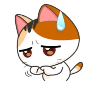 😥 gato, nervoso, gota de suor, tricolor, desenho animado, emoji, adesivo telegram sticker