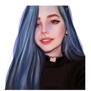 😀 potret, wanita, gadis, rambut biru, seni digital, ilustrasi whatsapp sticker