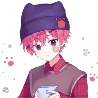 😕 Аниме, Парень, Розовые волосы, Кошачьи уши, Милый, Мультфильм whatsapp sticker