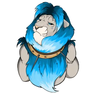 😢 singa, sedih, menangis, surai biru, kartun, binatang, stiker telegram sticker