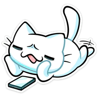 ⭐ cat, cartoon, lazy, phone, bored, white cat, cute telegram sticker