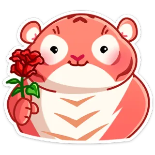 ☺ สัตว์, แฮมสเตอร์, น่ารัก, กุหลาบ, ดอกไม้, สติกเกอร์ telegram sticker