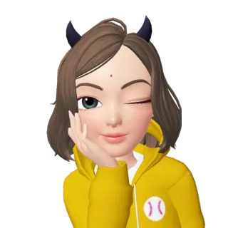 🤤 Cartoon, Frau, niedlich, zwinkernd, Teufelshörner, gelber Hoodie, Avatar, digitale Kunst whatsapp sticker